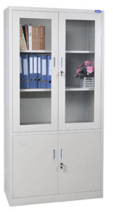 双门玻璃铁皮文件柜0.9m